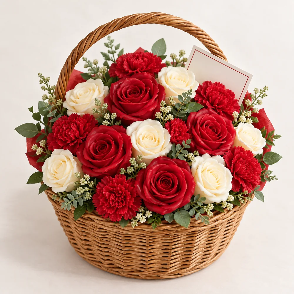 Giỏ hoa sáp tặng mẹ tông đỏ